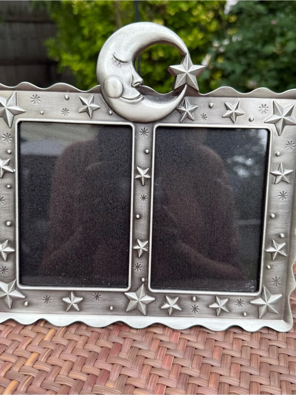 Fetco Celestial Moon Stars Double 3x5 Photo Frame Silver Tone Y2K